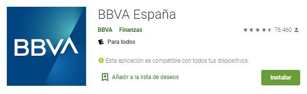 Aplicaci{on en google play de bbva España