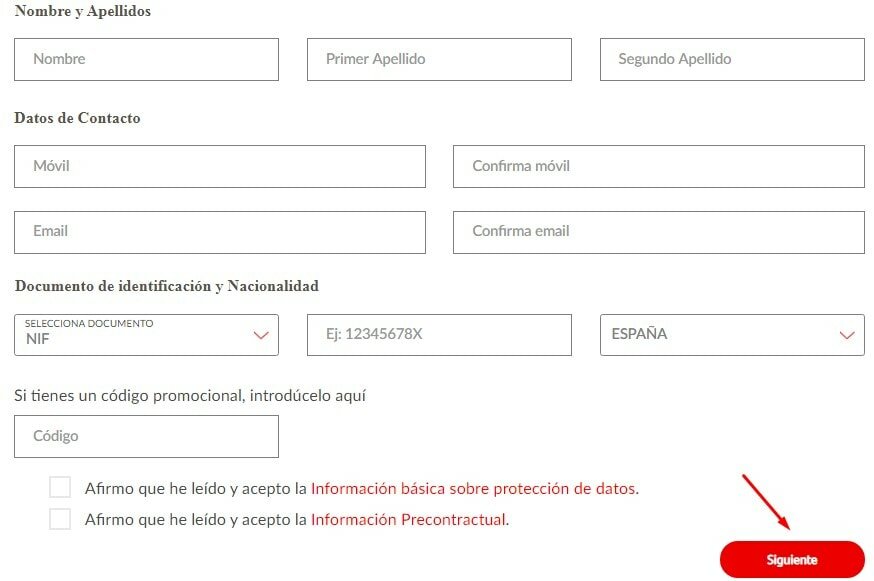 Datos personales para abrir una Cuentas sin comisiones Santander 